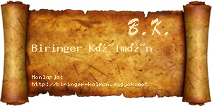 Biringer Kálmán névjegykártya