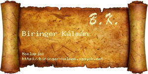 Biringer Kálmán névjegykártya